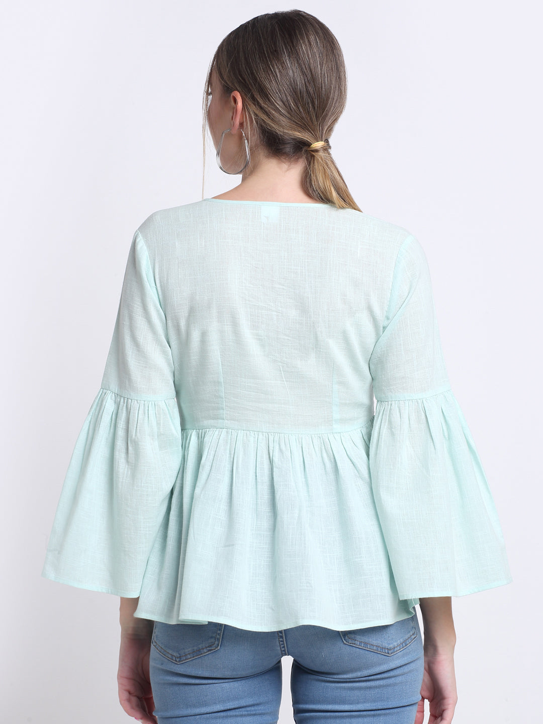 Aqua Cotton Button Down Top