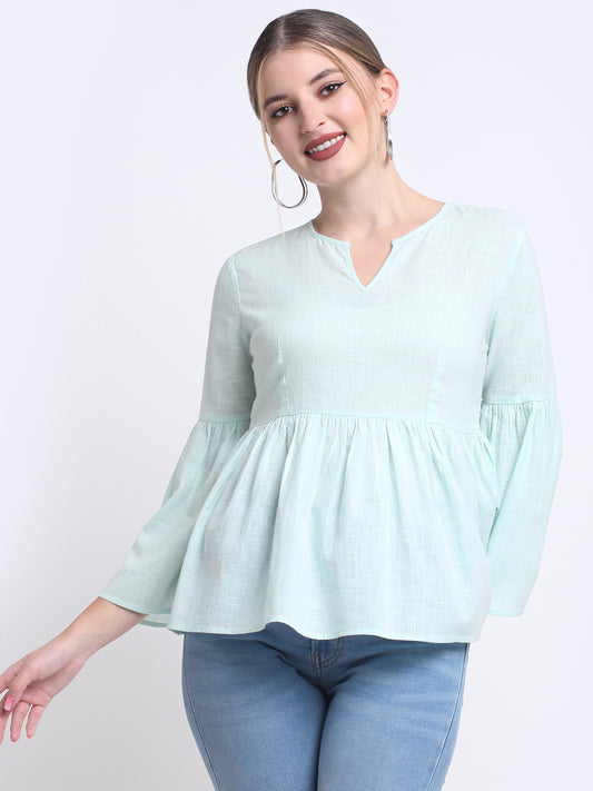 Aqua Cotton Button Down Top