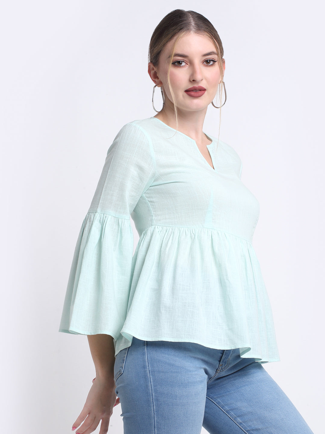 Aqua Cotton Button Down Top