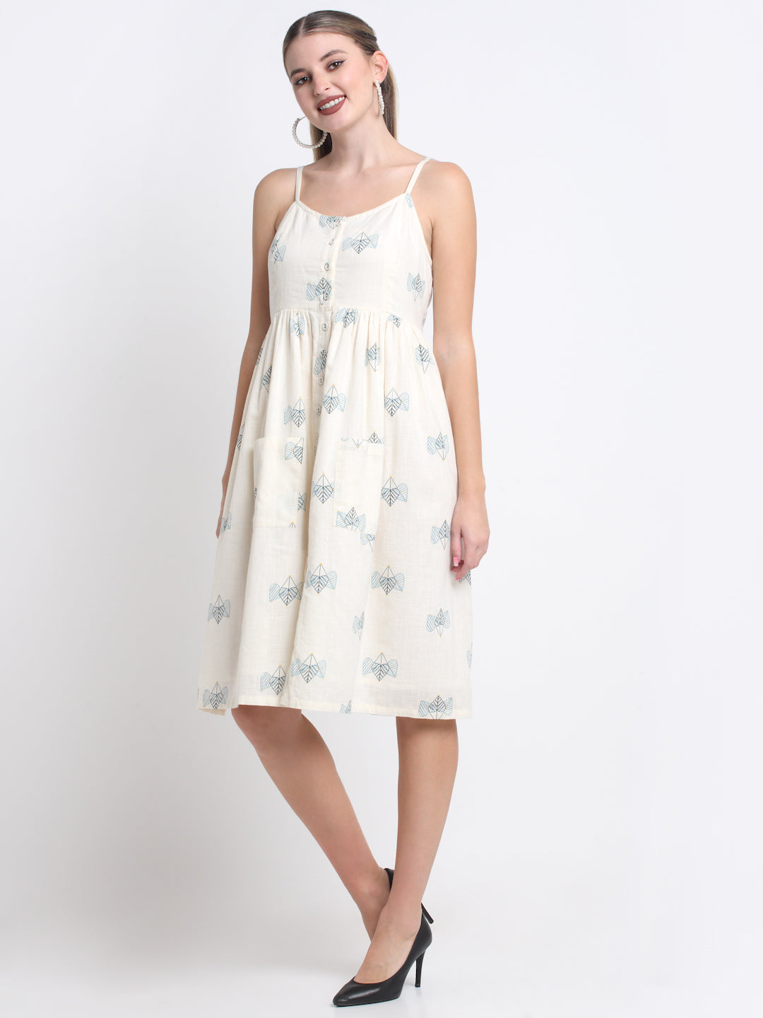 Ivory Cotton Knee Length Midi Dress