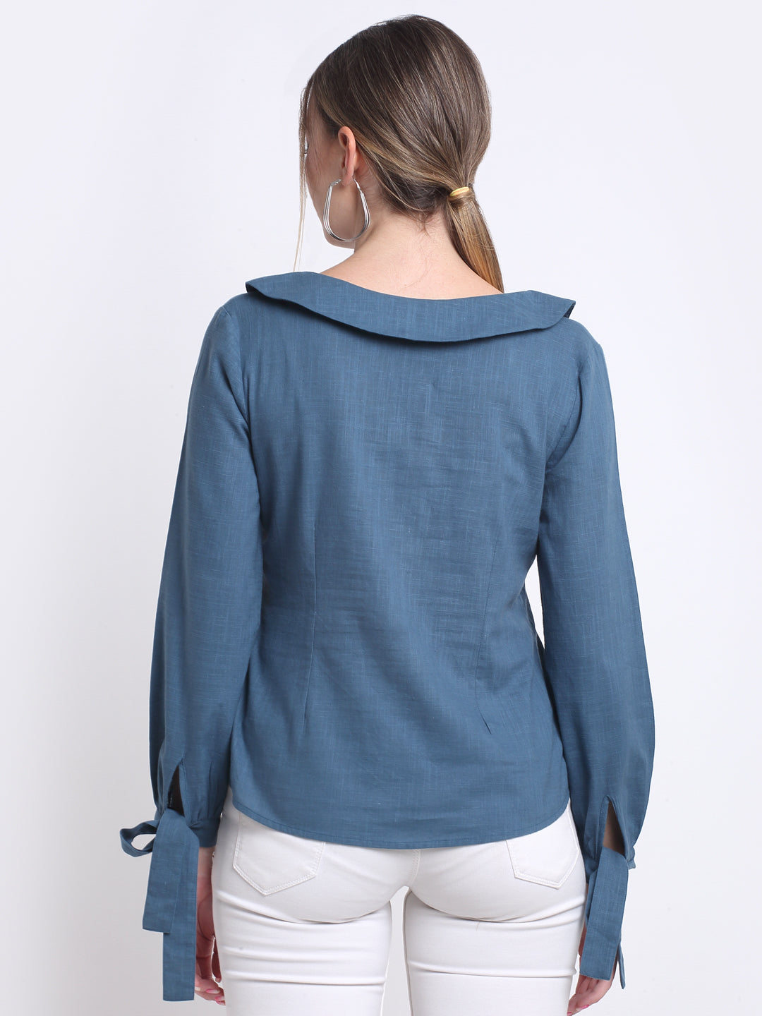 Teal Solid Tunic Collar Shirt