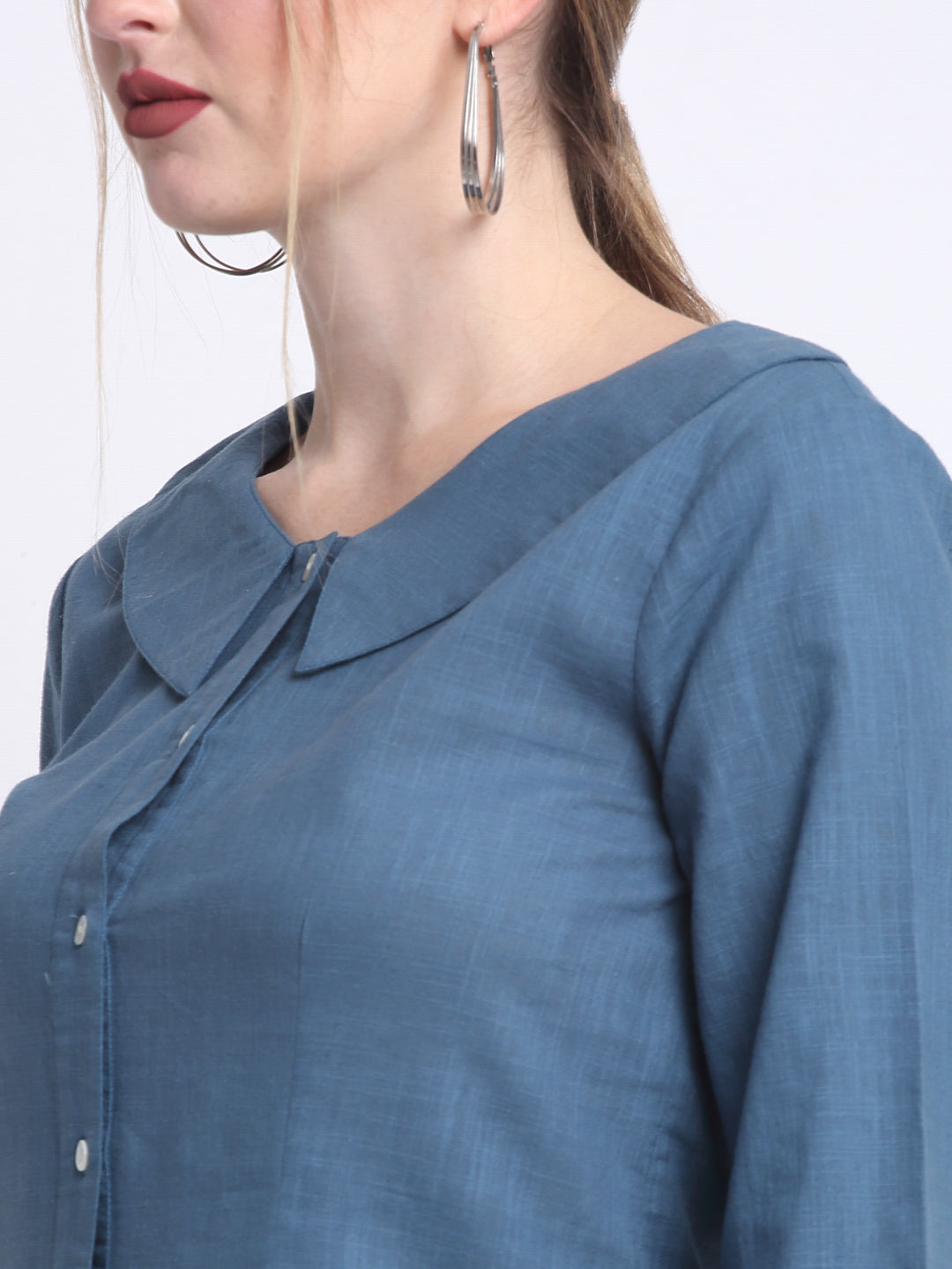 Teal Solid Tunic Collar Shirt