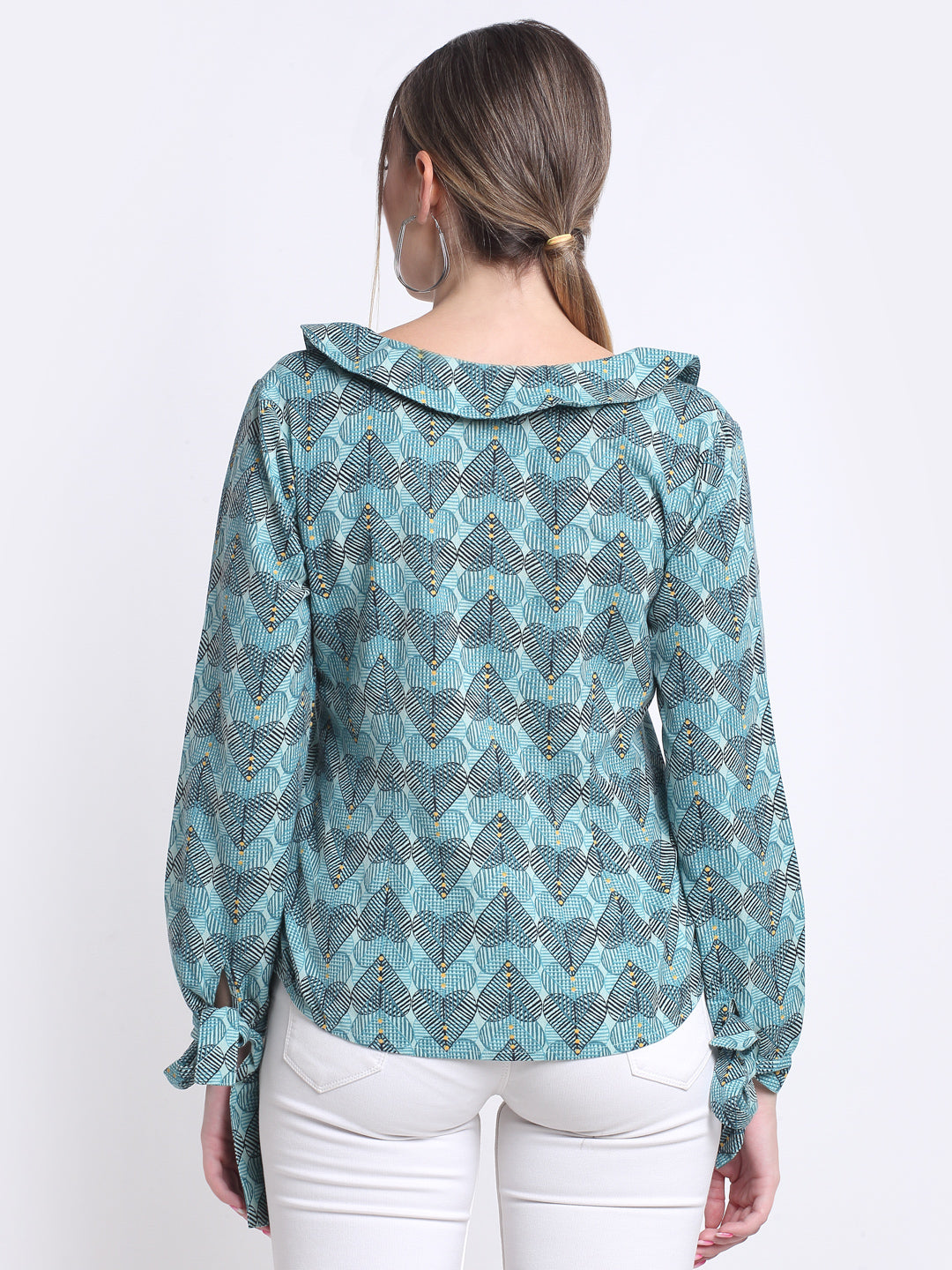 Aqua Heart Tunic Collar Shirt