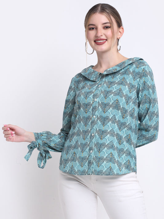 Aqua Heart Tunic Collar Shirt