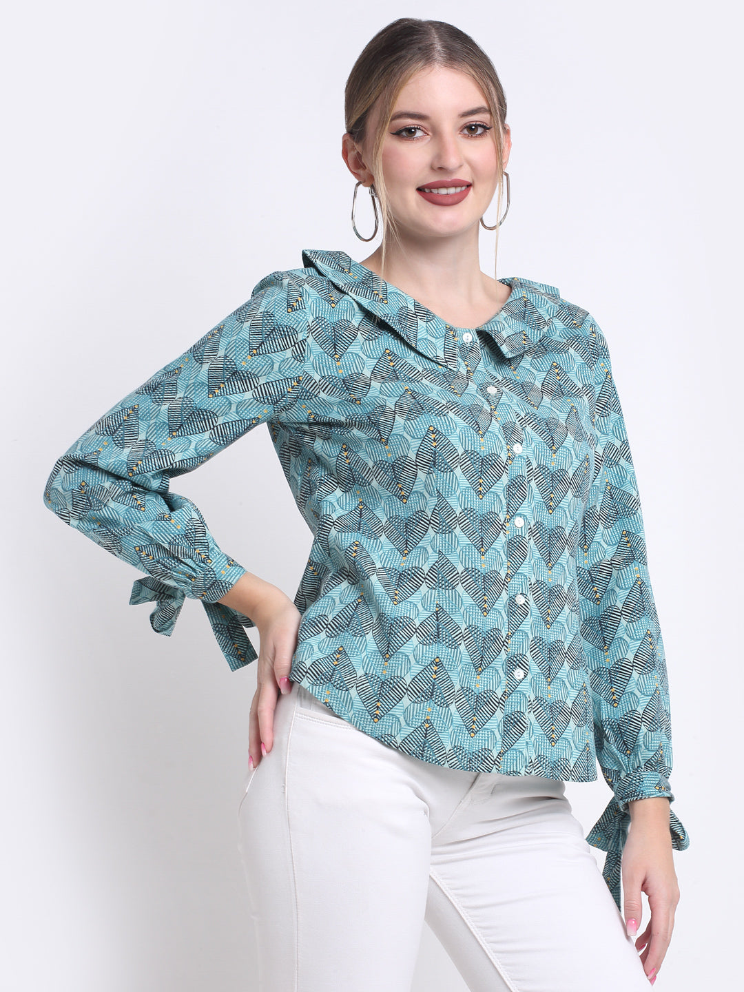 Aqua Heart Tunic Collar Shirt