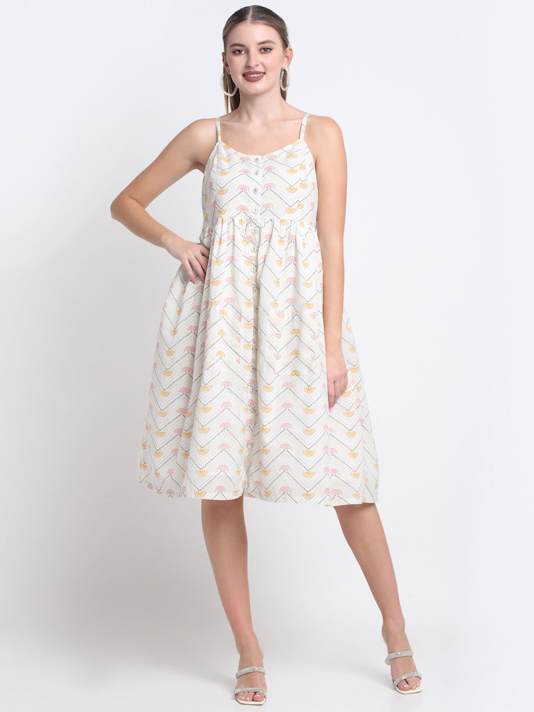 Mango Print Cotton Knee Length Midi Dress