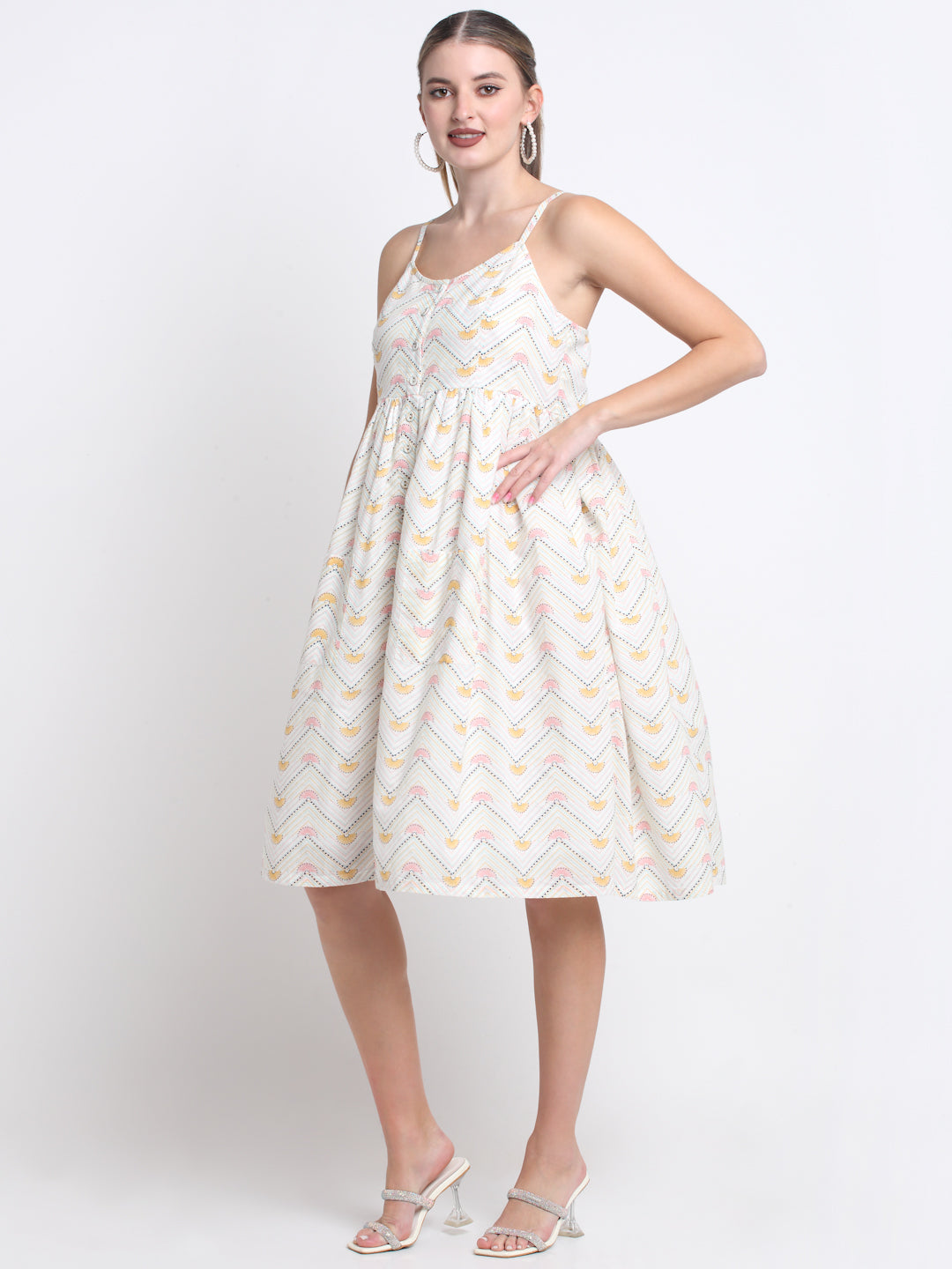 Mango Print Cotton Knee Length Midi Dress