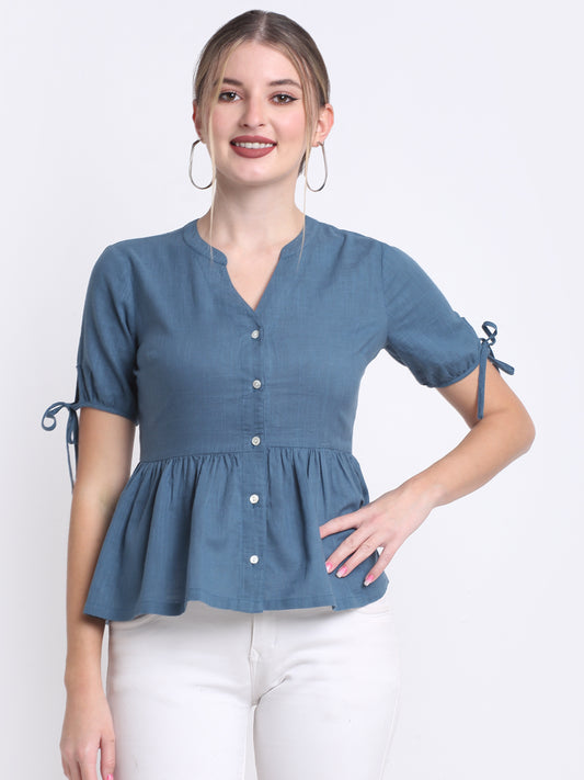 Teal Cotton Button Down Top