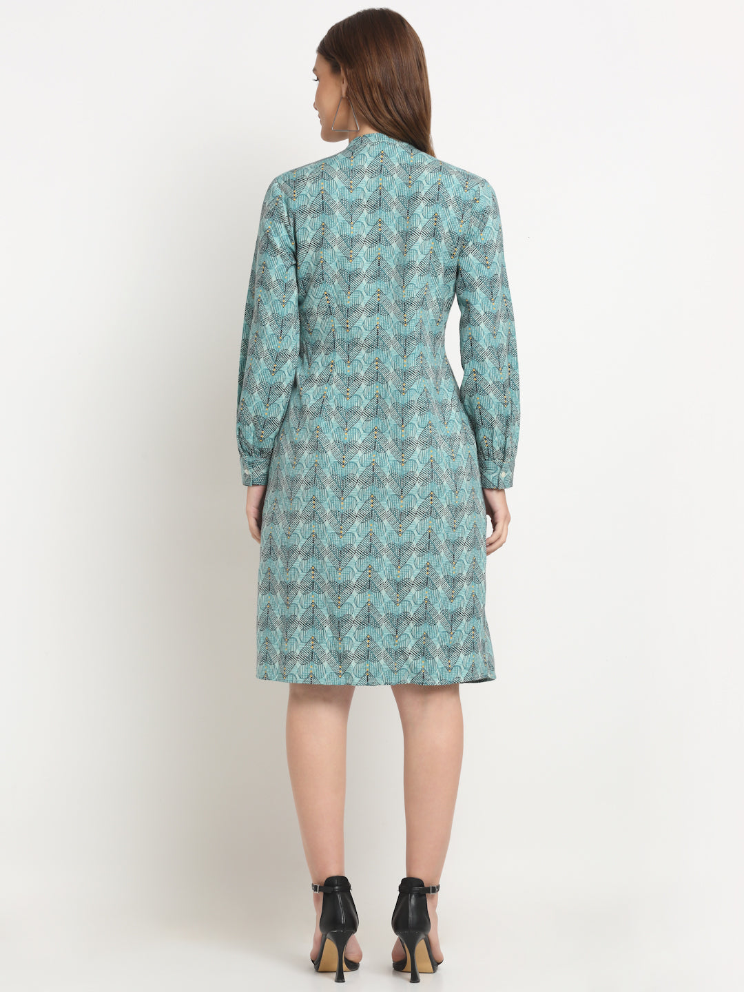 Aqua Printed Solid Cotton Linen Short Dress